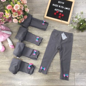 Quần legging nỉ da cá chun xe gấu nơ - ghi xám